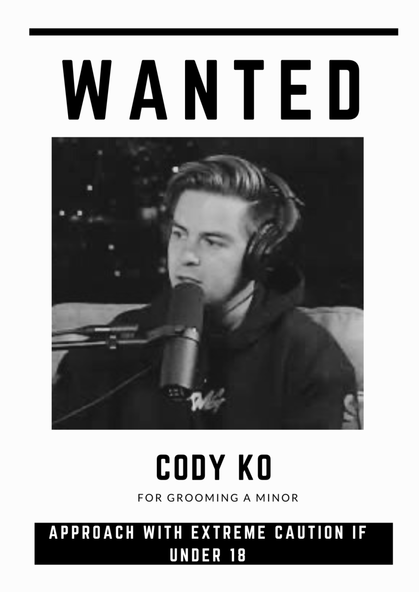 A wanted poster of Cody Ko, a famous YouTuber who allegedly took advantage of a minor. 