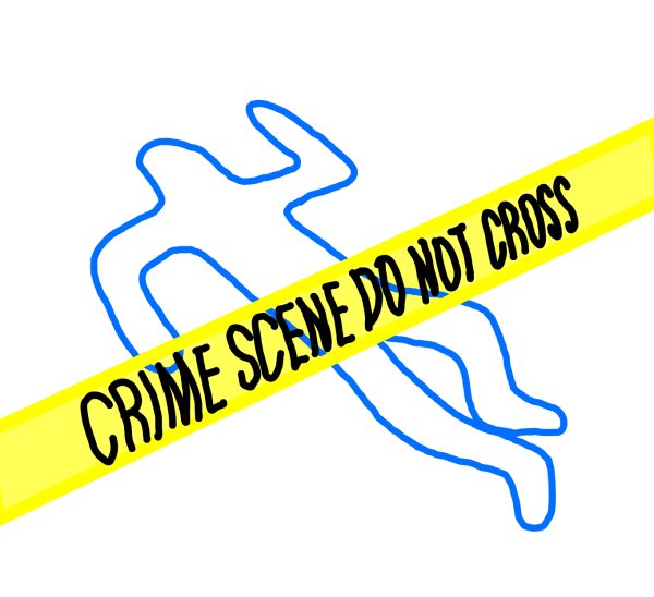 Crime Scene With Body Outline and Caution Tape Over It